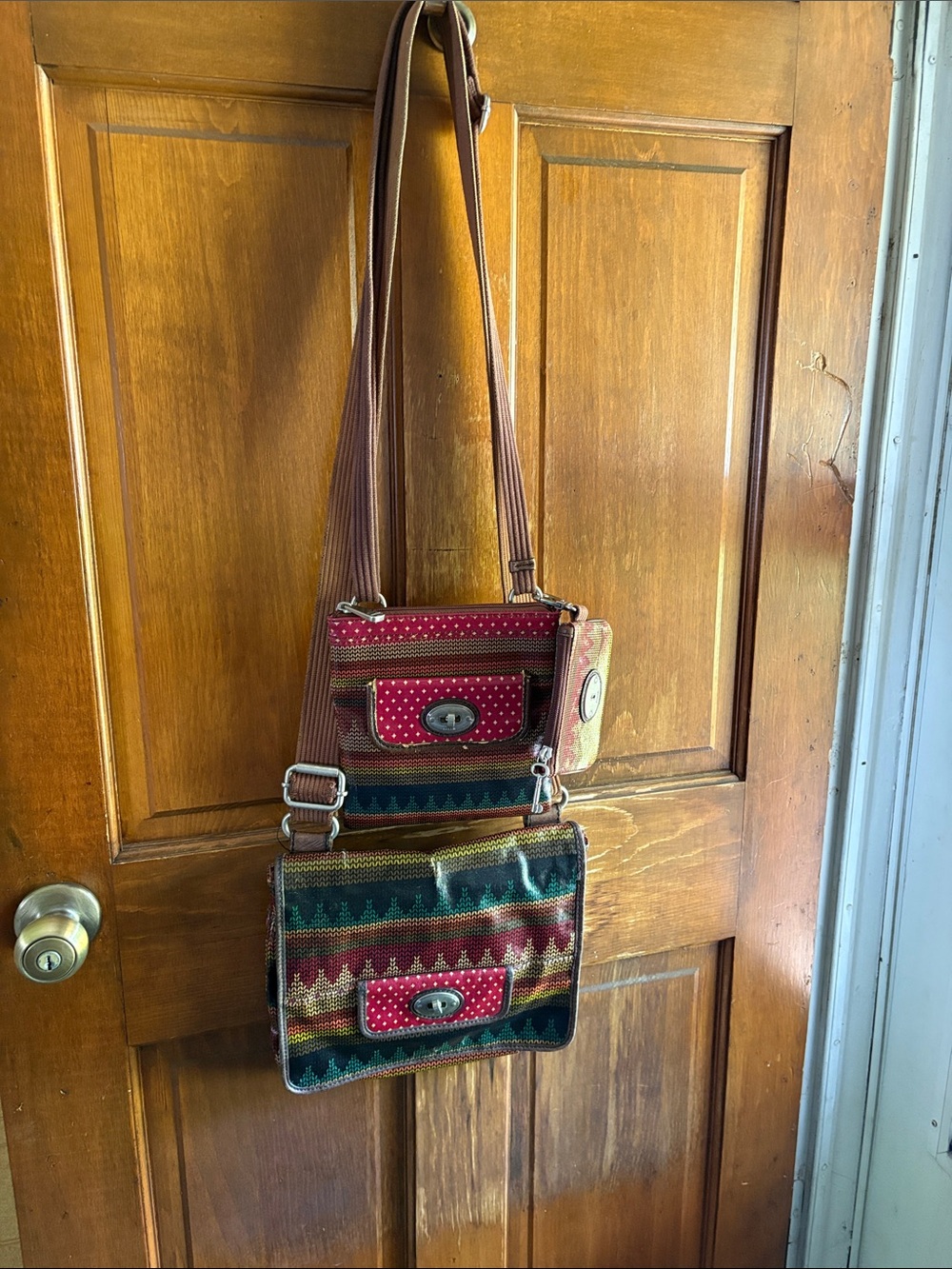 3pc Set Fossil Key-Per Multicolor Canvas bags with matching wallet
